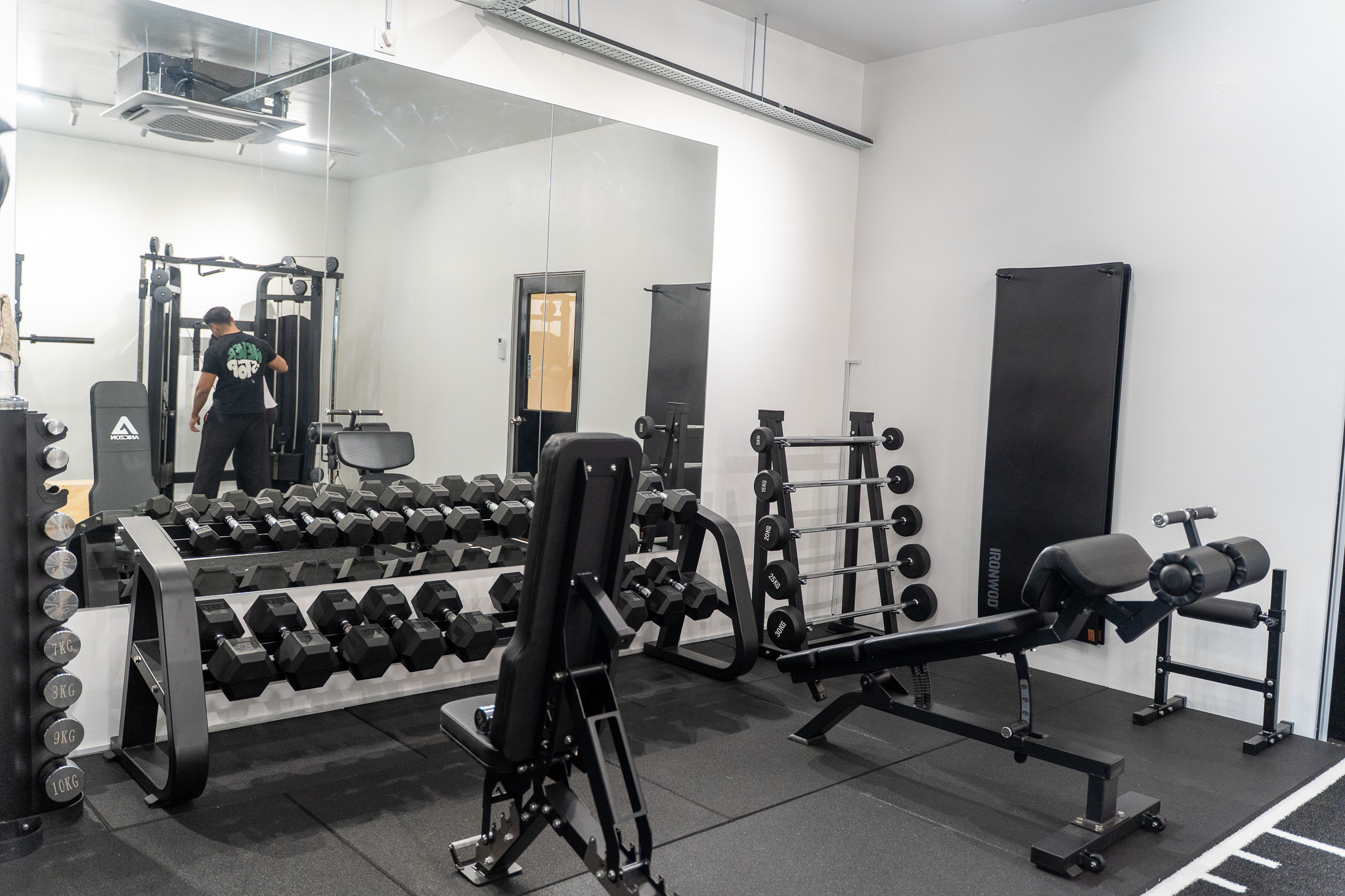 Free weights and bench area